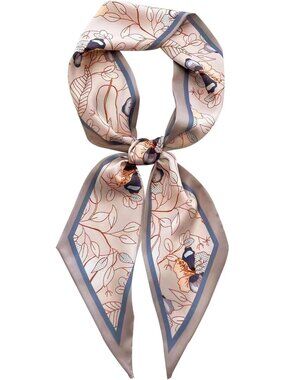 Women's Beige Printed Square Headscarf Bandanas Hair Scarf Neck Scarves
